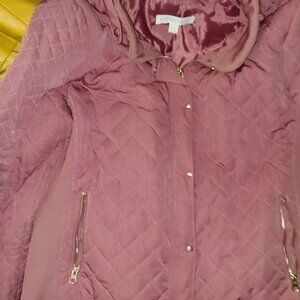 New York & Company Pink Quilted Coat